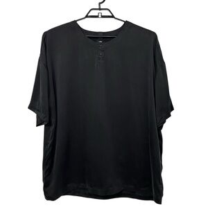 Lahgo Lunya Mens Silk Henley Short Sleeve Shirt Sz XL Black Casual Lounge Sleep